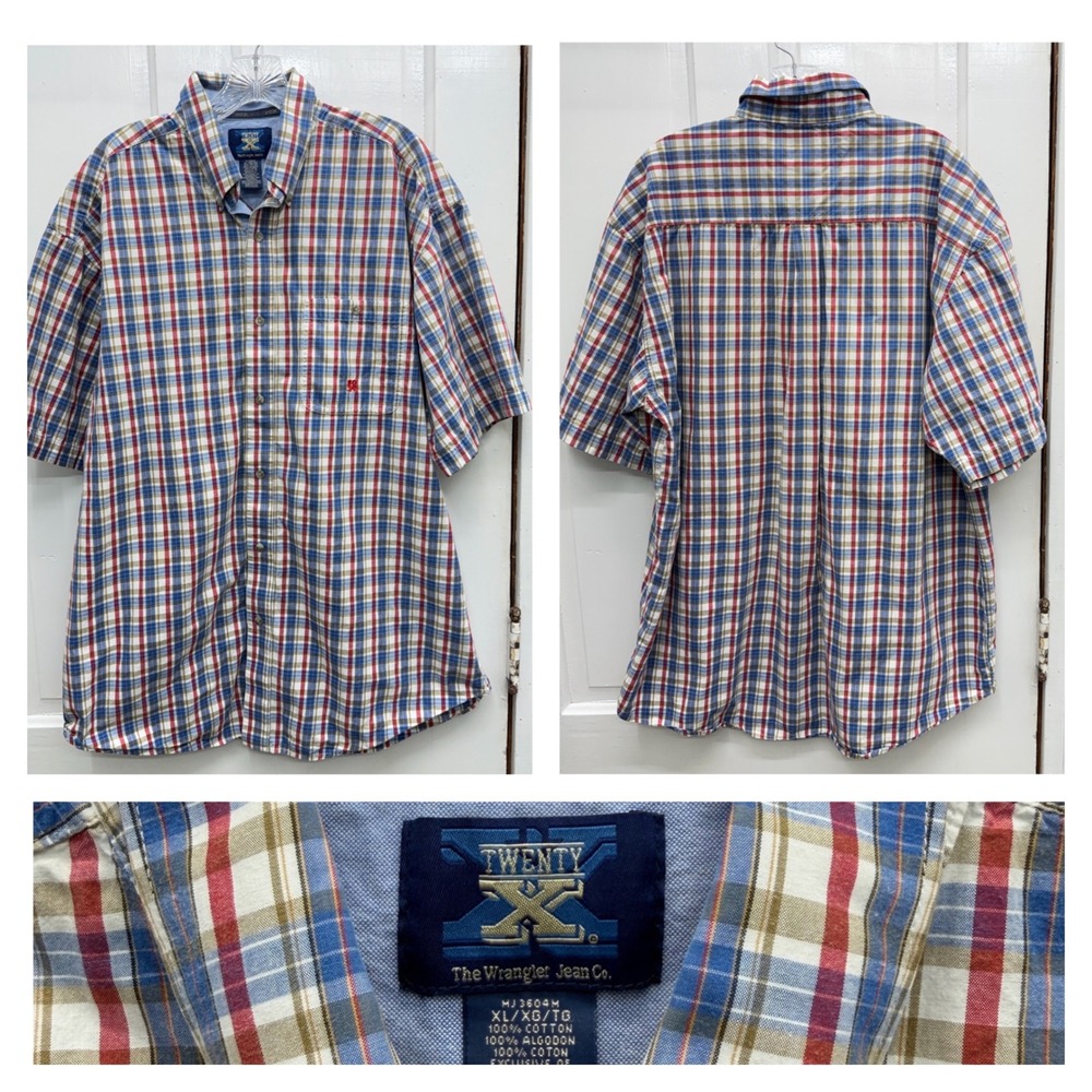 Wrangler 20X Twenty X Western Button Down Plaid Short Sleeve Shirt Men's XL